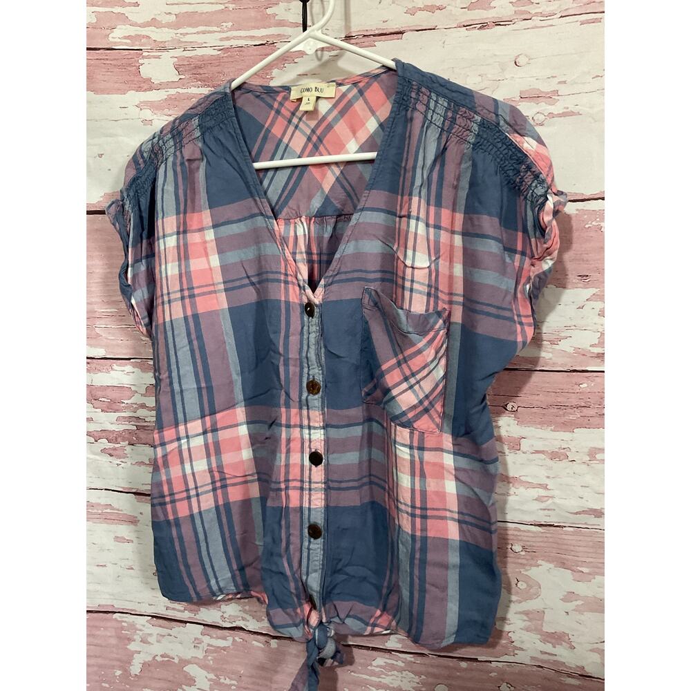 Como Blu Size Large Blouse Plaid - Picture 9 of 9